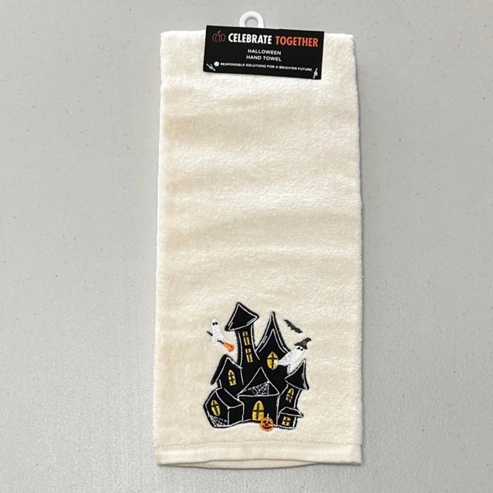 Embroidered Halloween Hand Towel - Cream